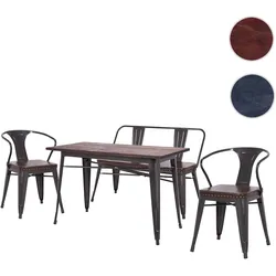 Einzelst�ck | Esszimmer-Set HWC-H10, 2xEsszimmerstuhl Sitzbank Esszimmertisch Kunstleder Ulme Holz MVG Industrial Gastronomie ~ braun