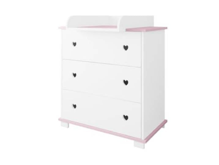 zee Herzen Wickelkommode 2in1 83x87x49 cm mit Wickelaufsatz Weiß Rosa Mehr Ordnung im Babyalltag – 3 Geräumige Schubladen mit Vollauszug für Kleidung Windeln und Pflegeprodukte