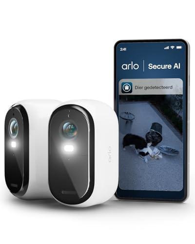 Arlo Essential 3 HD WiFi-buitencamera set van 2 stuks wit met nachtzicht in kleur, sirene en tweerichtingsaudio