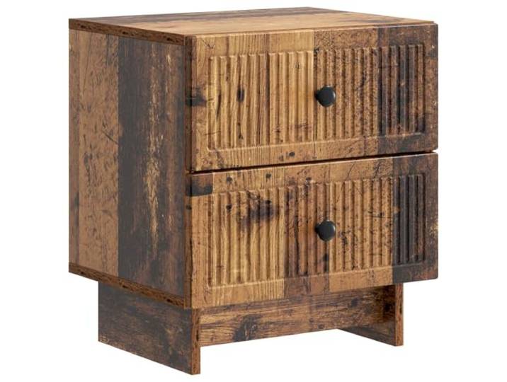 Fisinber Nachttisch Altholz-Optik 43x34,5x47,5 cm Holzwerkstoff Kompakter Beistelltisch für Schlafzimmer und Wohnzimmer mit 2 Schubladen in stilvoller Vintage Altholz-Optik.