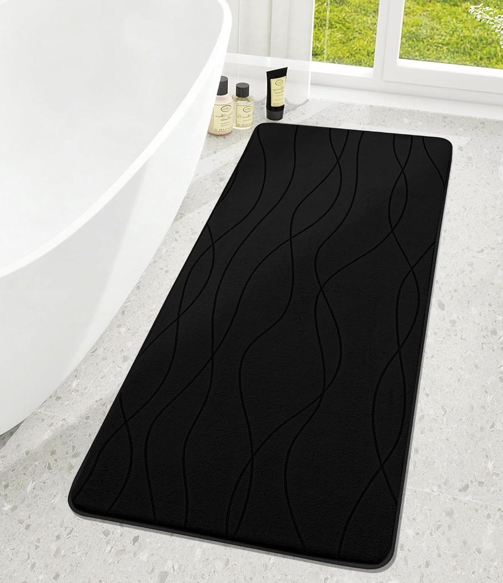Zwart badkamertapijt met traagschuim voor een zachte landing en uitstekende absorptie, 60 x 150 cm