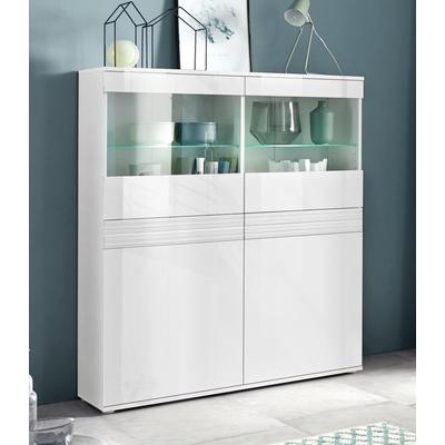 Vitrine BORCHARDT MÖBEL "Florenz", weiß (weiß hg, weiß hg, riffeloptik mdf), Schränke, Vitrine, Höhe 125 cm