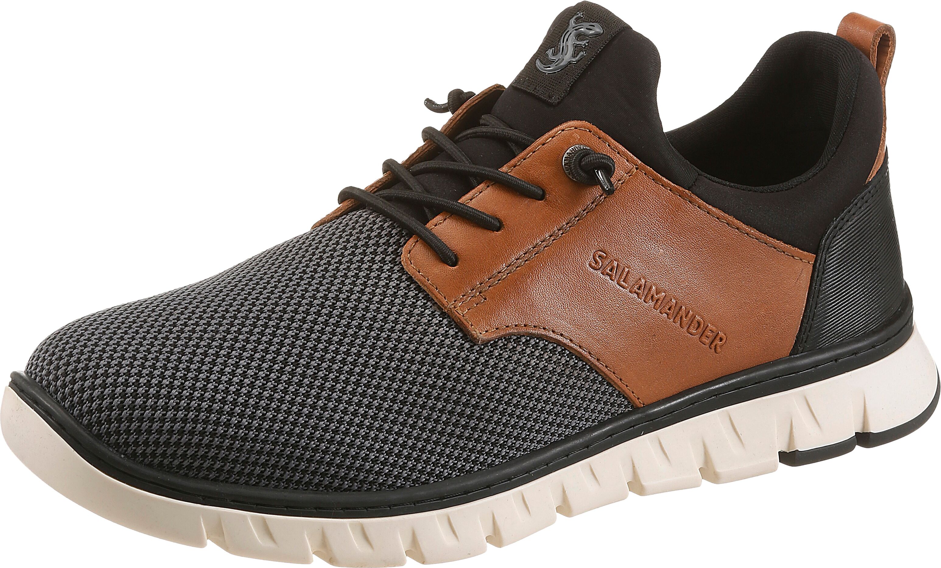 Slip-On Sneaker SALAMANDER, Herren, Gr. 40, Textil, braun (dunkelgrau, cognac), Leder, Textil, Mesh, Schuhe Slip-On Sneaker, Schlupfschuh, Slipper, Freizeitsneaker mit Mesh-Einsatz
