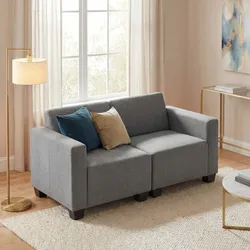 Modular 2-Sitzer Sofa Couch Moncalieri, Stoff/Textil ~ grau