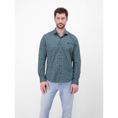 Langarmhemd LERROS "Langarmhemd mit trendigem Printmuster", Herren, Gr. 3XL, Normalgrößen, bunt (classic navy), 97% Baumwolle, 3% Elasthan, Hemden