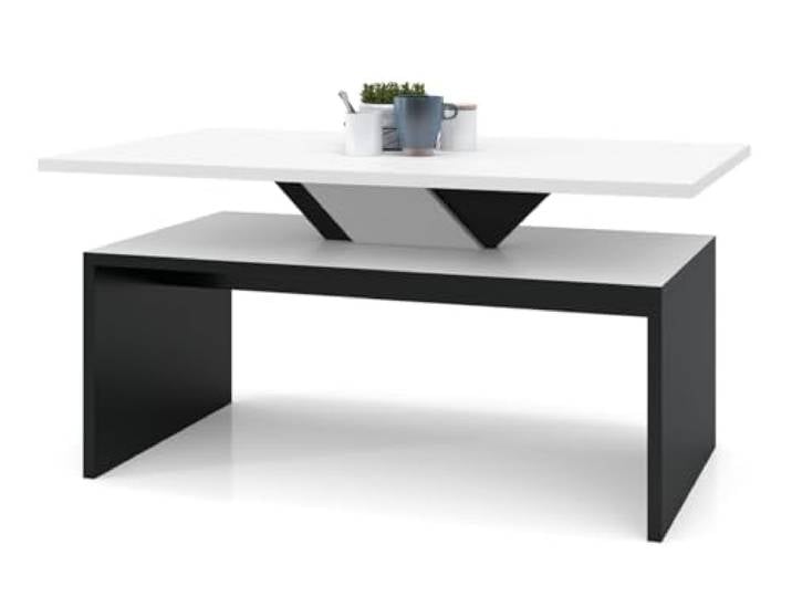 All4All Couchtisch Soro - Kleiner Kaffeetisch - Wohnzimmertisch – Sofatisch mit Ablage - mit Einlegeplatten - Ausziehbar - Sofatisch - 100x60cm - 05 - Weiß+Schwarz