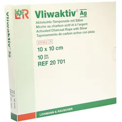 Lohmann & Rauscher Vliwaktiv Ag Aktivkohle-Wundtamponade, steril, silberhaltig - 1 Packung = 10 Stück, Maße: 10 x 10 cm 10 St