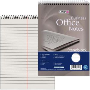 Landre Stenoblock 100050287 Business Office Notes, 60g/qm, 40 Blatt, A5, liniert, Recycling