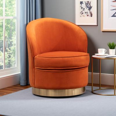 ZWYO HOSIMU Velvet Swivel Accent Chair with Foam Cushion, Rounded Design & Polished Gold Base