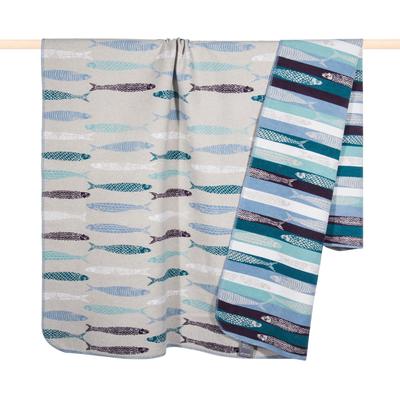 Wohndecke PAD "SARDINE", grau, B:150cm L:200cm, Mischgewebe, Wohndecken, Wohndecke, Made in Europe, Wendefunktion, gestreift, Motiv Fische, 150x200 cm