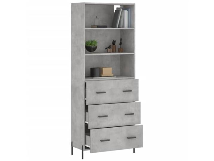 KTHLBRH Anrichte grau Beton 69,5 x 34 x 180 cm Holz mehrschichtig Metallfüße, großer Stauraum, glatte Oberfläche, Montage erforderlich