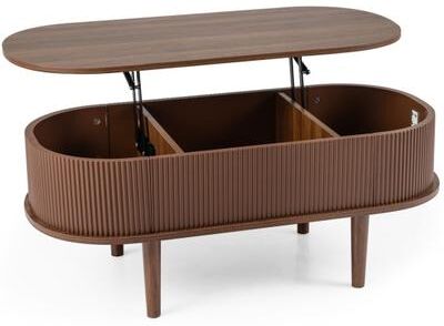 "Costway 43.5"" Oval Lift Top Coffee Table with Storage and Fluted Design for Living Room-Walnut"