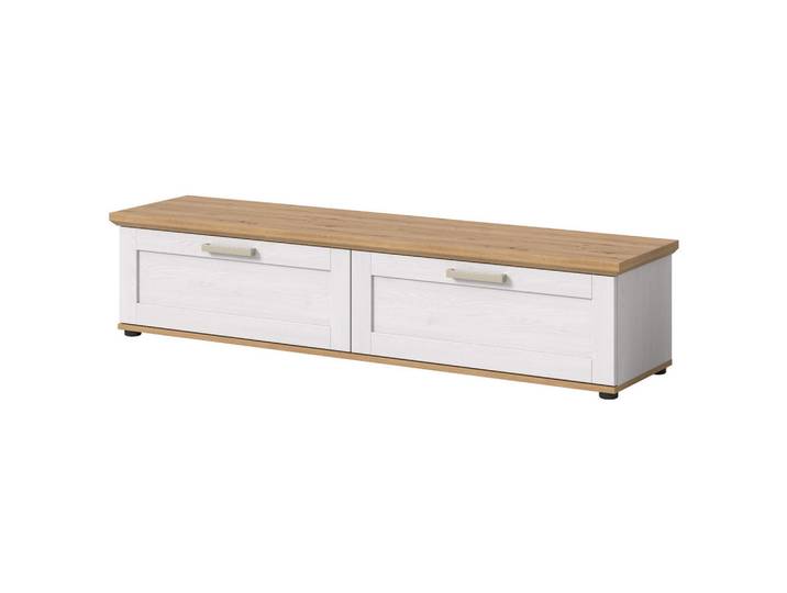 Inn.Furn Tv-Lowboard weiß Lärche, Eiche Artisan 164 cm,TV-Unterteil im Landhaus-Stil, Eiche Artisan, Weiß, Kunststoff, Nachbildung,Lärche, Eiche, Uni, Holz Optik, Rechteckig, 164x37x40 cm, Wohnzimmer, TV Möbel, Lowboards, Lowboards stehend