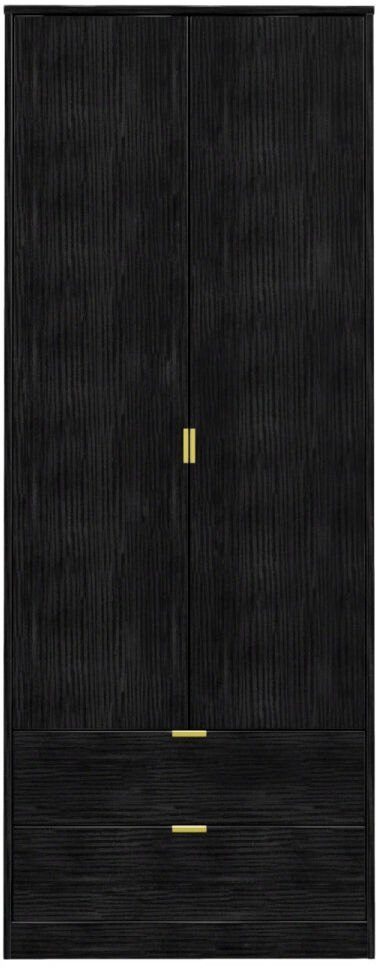 Ebern Designs Fully Assembled Edher Hong Kong 2 Door Wardrobe Black Matt Veneer 197cm H X 74cm W X 53cm D