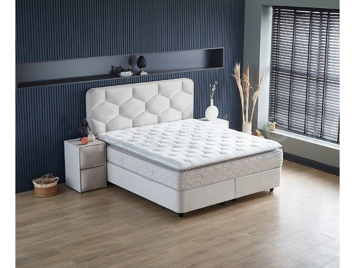 Viva Möbel Boxspringbett DOLCE (120 x 200 cm, ohne Nachttisch), Elegantes Ehebett - platzsparend und praktisch