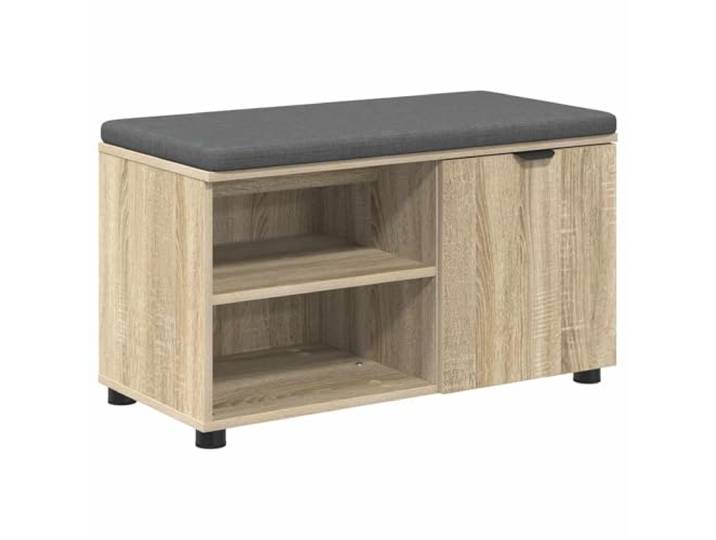 GKHPYURE Eingangsbank mit Kissen Eiche Sonoma 80 x 38 x 46 cm Technisches Holz und Stoff, 2 Einlegeböden, Tür, verstellbare Füße, Sitzfläche 80 x 38 cm, Höhe 46 cm, Gewicht max. 60 kg