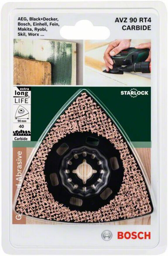 Bosch Carbide-RIFF Schleifplatte AVZ 90 RT4, 90 mm, Carbide Sanding Grit 4 (2609256F02)
