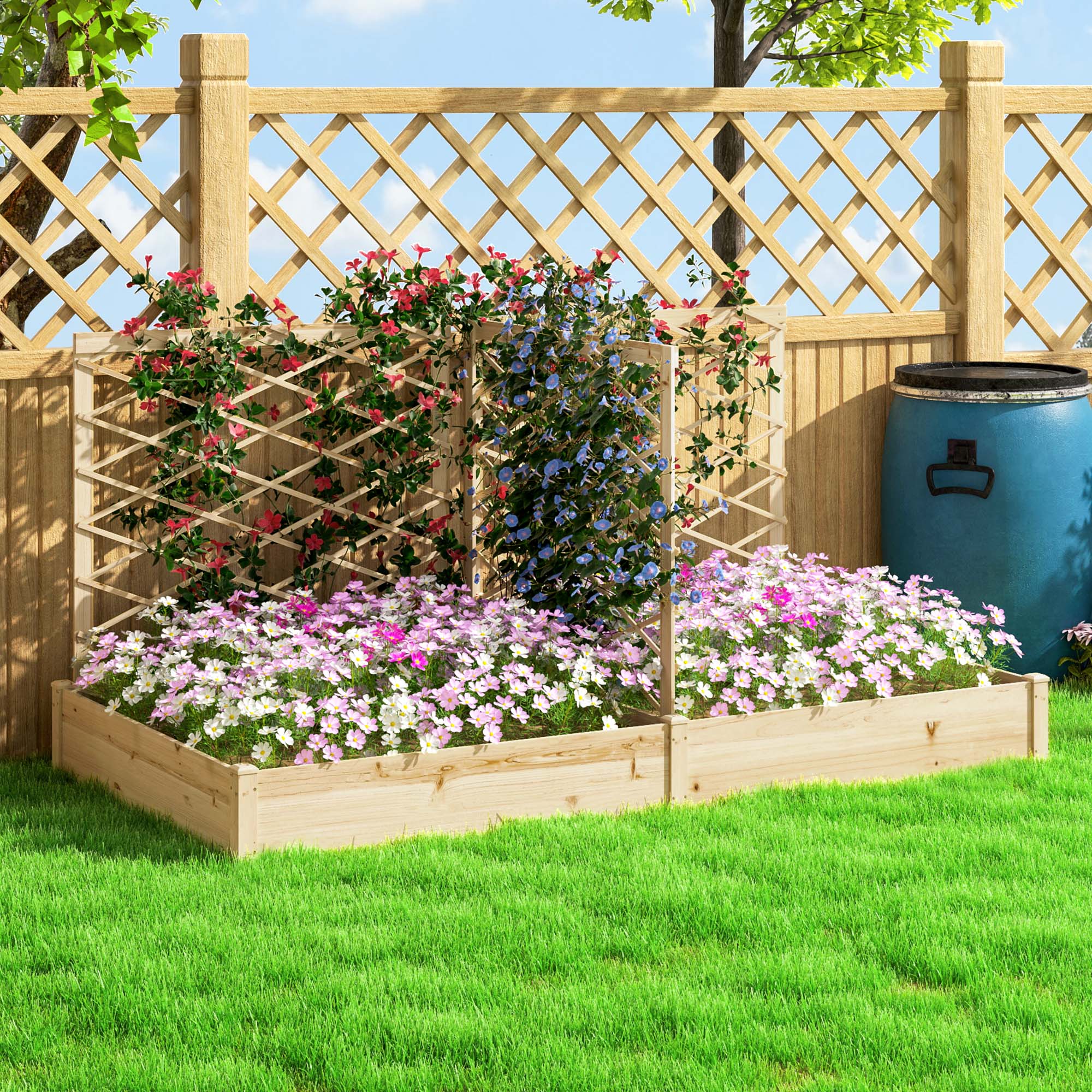 Outsunny Fioriera con 3 griglie regolabili, fioriera esterna in legno per balcone terrazza patio, 222 x 114 x 109 cm, legno naturale   Aosom Italy