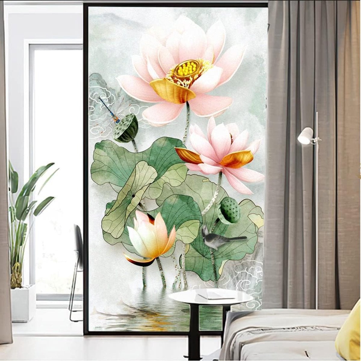 Lotus Decoratie Raamfolie Privacy Matglas Sticker Transparant 90 x 120 cm