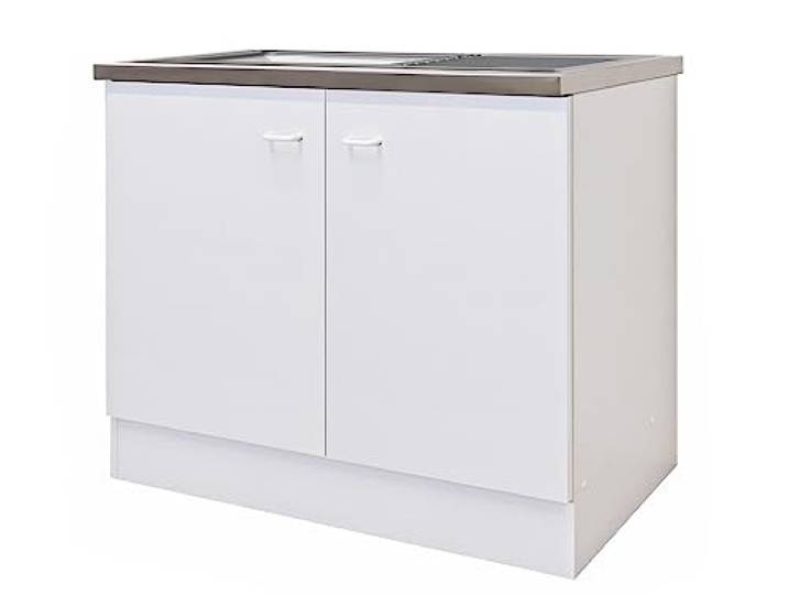 Flex-Well Spülenunterschrank 100 cm mit Spüle, Spülenschrank Weiß Schlichter Spülenschrank mit 2 Türen und Stauraum – für Küche, Singleküche und Hauswirtschaftsraum