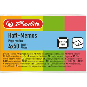 Herlitz Haftmarker 790642, Haft-Memos, Papier, beschriftbar, 4 x 50 Streifen, Neonfarben