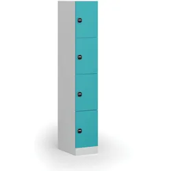 Schließfachschrank S1, 4 Fächer, 1850 x 300 x 500 mm, zerlegt, RFID-Schloss, grüne Tür