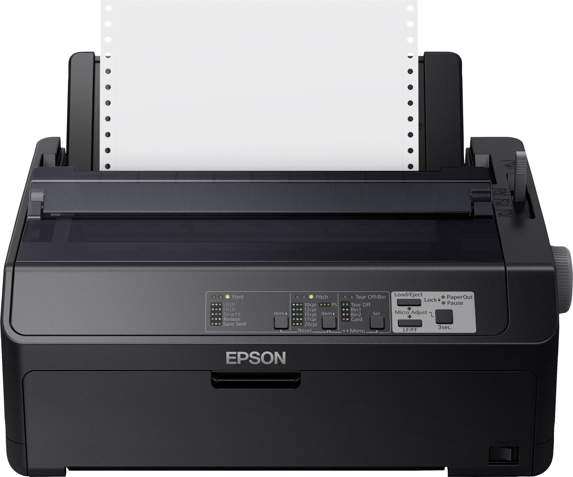 Epson FX-890IIN, 612 Zeichen pro Sekunde, 240 x 144 DPI, 463 Zeichen pro Sekunde, 10 Zeichen pro Zoll, 6 Kopien, CODABAR (NW-7), Code 128 (A/B/C), Code 39, Industrial 2/5, Matrix 2/5, POSTNET, UPC-A, UPC-E