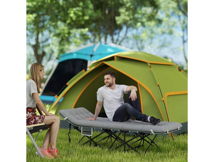Outsunny Lit de Camping Pliant avec Matelas Gris Clair 185x68x37cm