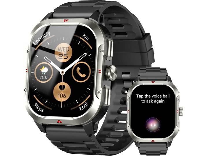 Jugeman V10 Montre Connectée GPS Homme Noir, Montre Connectée Militaire HD 2,06 Pouces, Appels Bluetooth, Étanche IP68, 100+ Modes Sportifs, Podomètre, Sommeil, Montre Connectée pour Android IOS