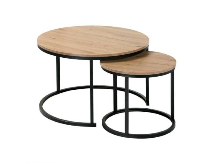 Calicosy - Set van 2 ronde uitschuifbare salontafels L70 cm - Lenny Collectie - Design bijzettafels - Moderne en praktische stijl - Eik kleur