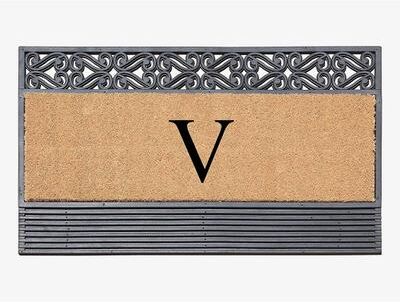 "A1 Home Collections First Impression Rubber and Coir Rosewood 24"" X 36"", Heavy Duty Outdoor Monogrammed Doormat"