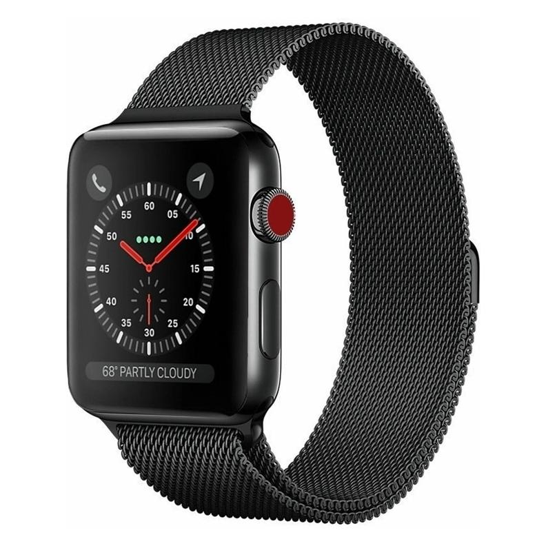 Wave teräspunottu ranneke, Apple Watch / /, musta (Edelstahl) (WAVE-MB-AW-4244-BK)