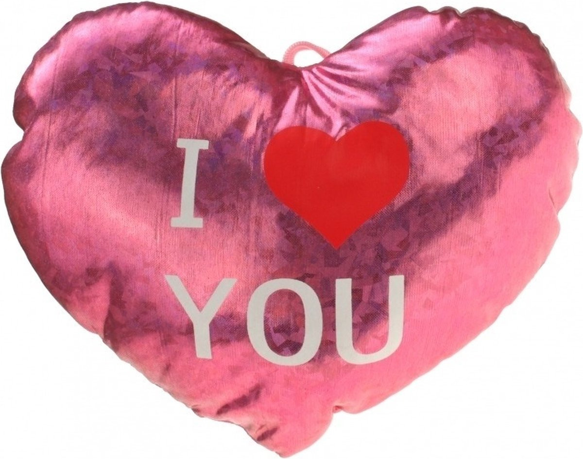 Krüger & Gregoriades Pluche hart roze met tekst I love you