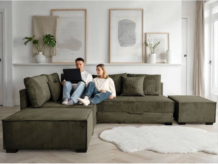 Home affaire Night & Day L-Form, B: 316 cm mit Dauer-Schlaffunktion 180x200 cm Set: Sofa & Hocker, Schlaffunktion, Bettkasten & Kissen, Boxspringbett