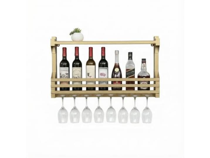 TeeoQaeo Metall Weinregal Mit Weinglashalter Wandmontiertes Barregal Für Weinflaschen Und Weingläser Hängeregal Für Küche Esszimmer Und Kleine Hausbar Aufbewahrungs Und Präsentationsregal(Gold,80cm)