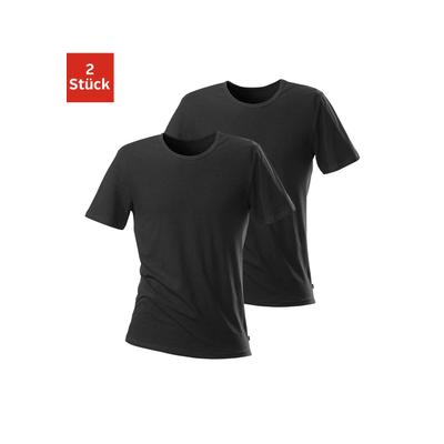 T-Shirt H.I.S, Herren, Gr. M, schwarz, Jersey, Obermaterial: 95% Baumwolle, 5% Elasthan, unifarben, Basic, bequem, Rundhals, abgesteppte Kante, Shirts T-Shirt, mit Rundhalsausschnitt perfekt als Unterziehshirt