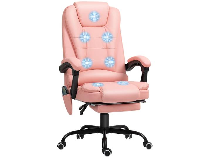 Vinsetto Bürostuhl mit 7 Punkt Massage, ergonomischer Gaming Sessel Rosa