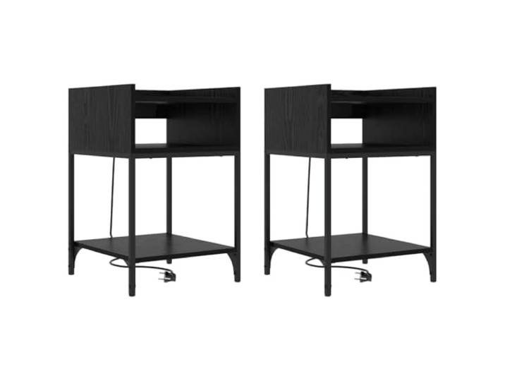 Coespram Nachttisch 2er Set Beistelltisch Schwarz Eichen-Optik 40x40x61 cm Vielseitige Ablagetische fürs Schlafzimmer mit offenen Regalebenen und stabilem Stahlgestell für ordentliche Raumgestaltung.