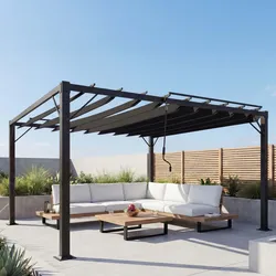 Pergola HWC-L40, Garten Lamellen-Pavillon Terrassenüberdachung, 8cm-Alu-Gestell Stoff/Textil, 3x4m anthrazit