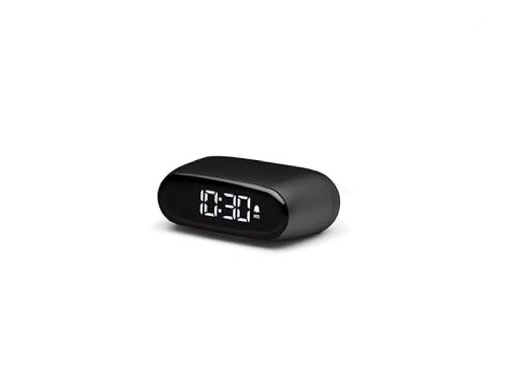 Lexon MINUT Mini-wekker, compact, met puur zwart VA-display, touch-bediening, snooze-functie en achtergrondverlichting, oplaadbare batterij, aluminium afwerking, zwart