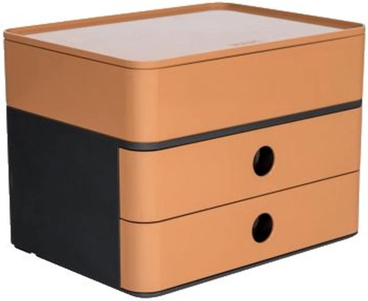 Allison Smart Box Plus ladeblok met 2 compartimenten - High Gloss Karamelbruin - Stapelbaar bureau-opbergsysteem met kabelgeleiding
