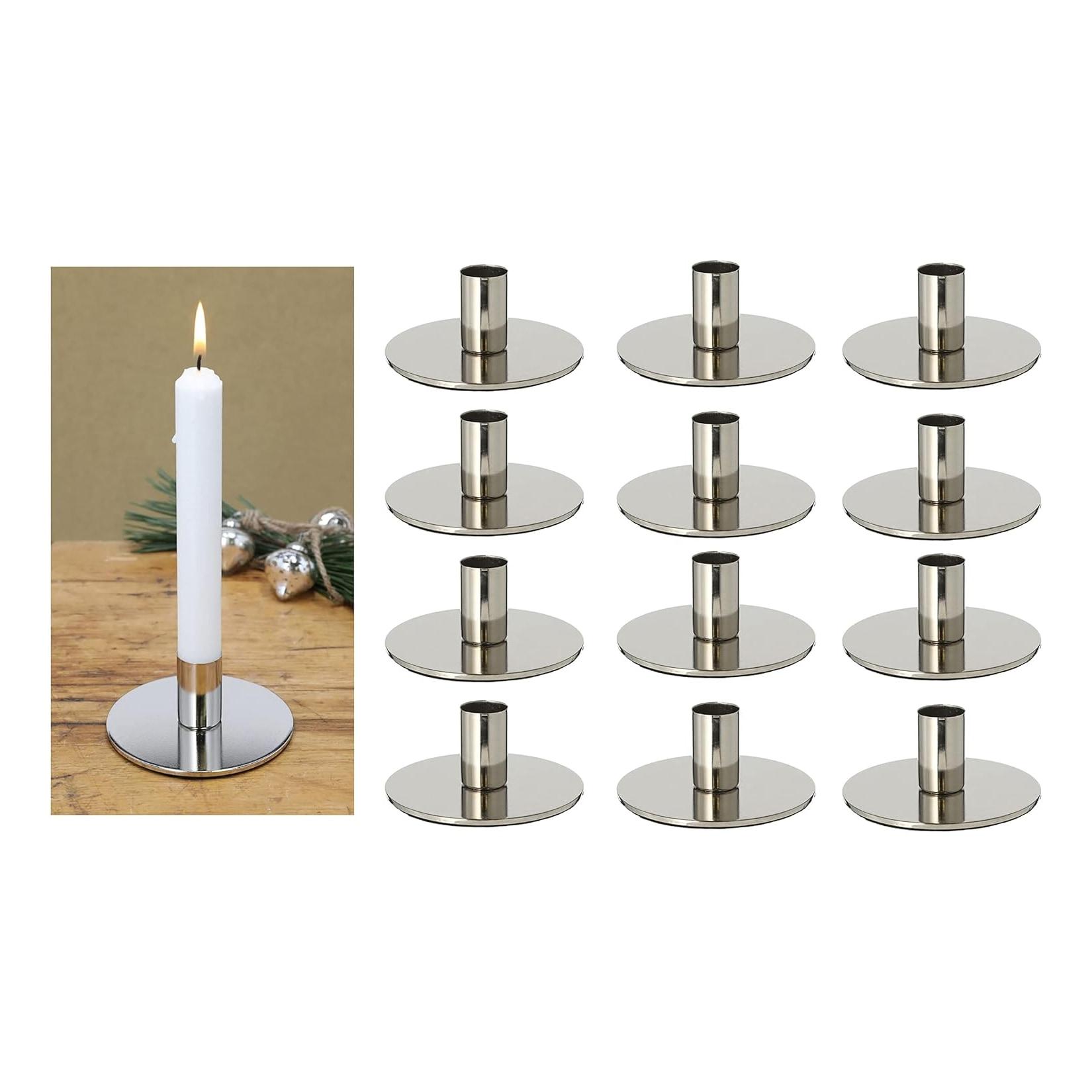 12er-Set Stabkerzenhalter Metall Silber 10x5cm weihnachtliche Tischdeko Kerzenständer Kerzenpin scandic chic Home Deko Vintage Kerzenhalter Retro Wohnzimmerdekoration Dekoschale