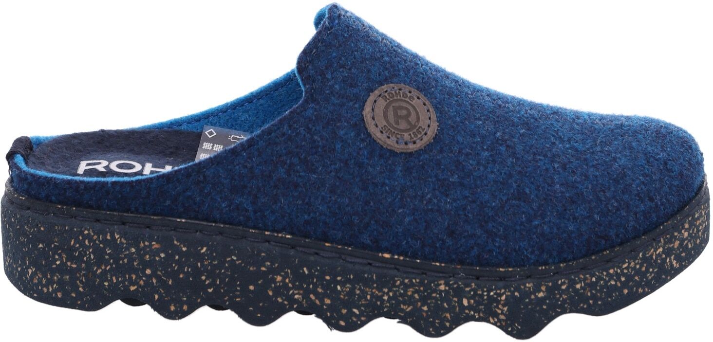 Pantoffel ROHDE "Foggia-D", Damen, Gr. 41, Filz, blau (kobaltblau), Schuhe Pantoffel, Hausschuh, Clog, zweifarbiger Homeslipper mit Profilsohle kobaltblau 41, Filz