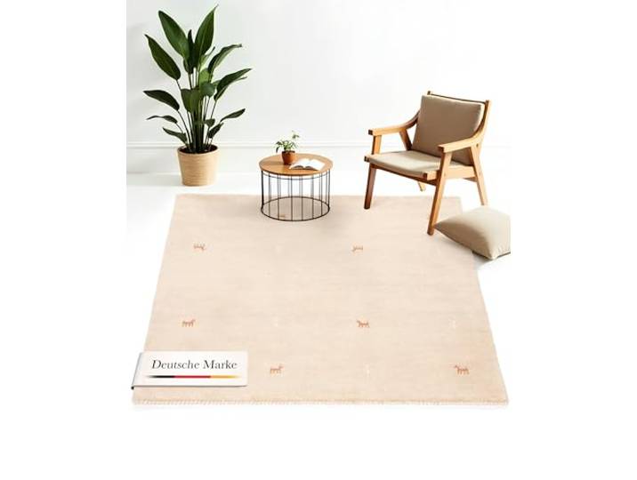 carpetfine Tapis de Laine Gabbeh Uni carré Beige 150x150 cm Tapis Moderne pour Le Salon et la Chambre à Coucher