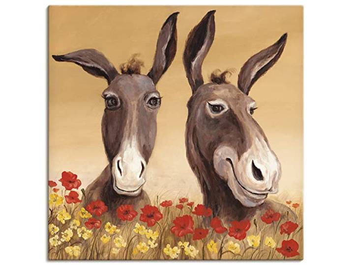 ARTLAND Wanddeko Leinwand Bilder Wandbild 40 x 40 cm Tiere Haustiere Esel Malerei Creme A1SD Esel