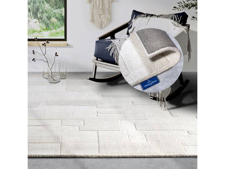 Wollteppich VILLEROY & BOCH Wilhelmine , beige (creme), B:190cm H:10mm L:280cm, Wolle, Teppiche, Wollteppich, Läufer, handgewebt, Wolle, Natur, Wohnzimmer, Geometrie, Boho