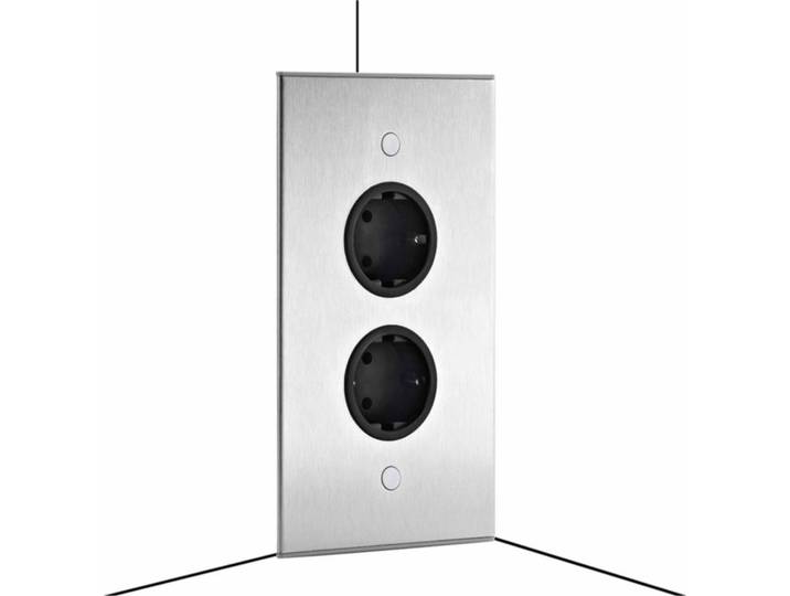 THEBO 2-fach Energie-Ecksäule ST 3007-2 in Edelstahl / Ecksteckdosen / Steckdosenleiste / Steckdosen