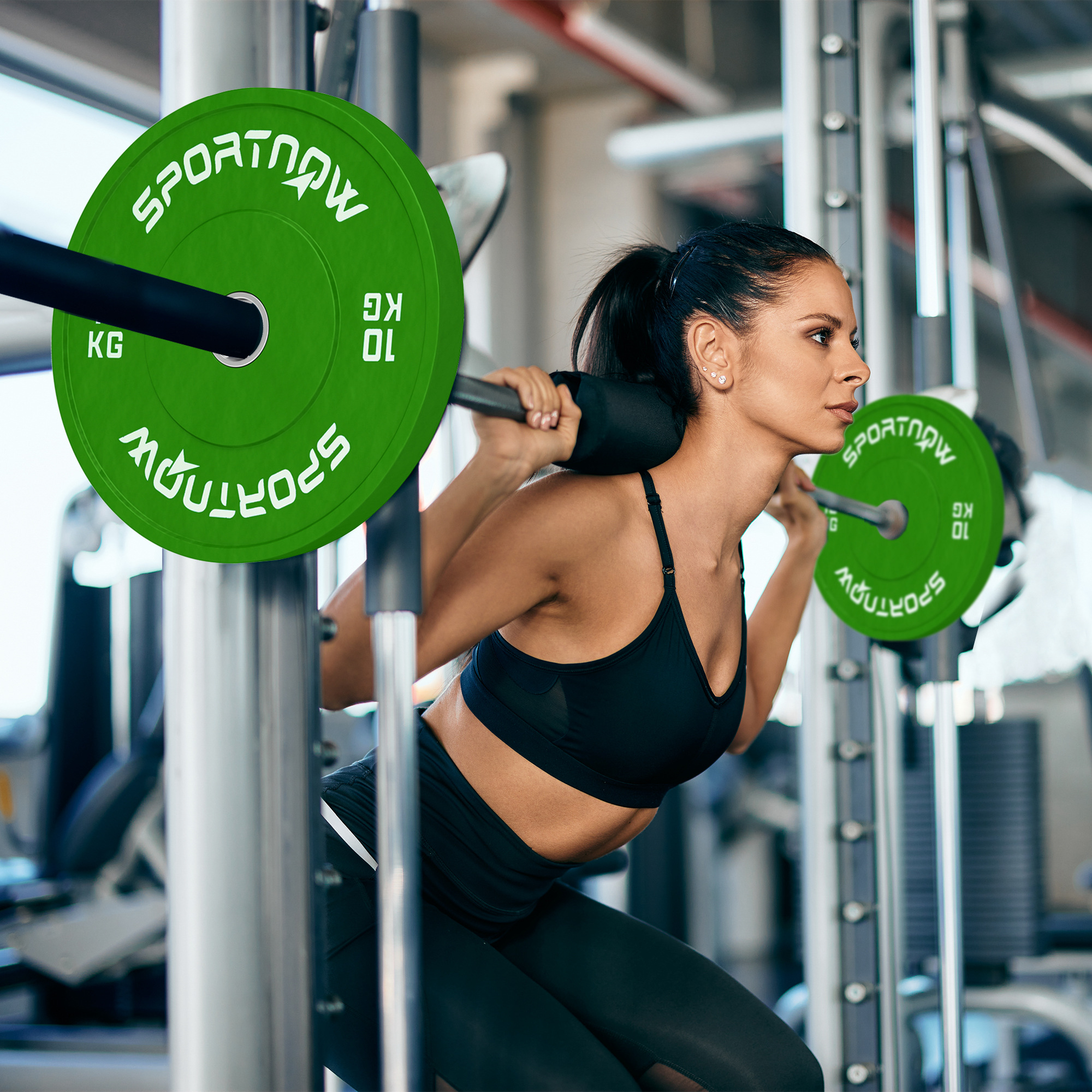Sportnow Set 2 Dischi Pesi da 10kg in Gomma con Foro da 2"/5 cm per Manubri e Bilancieri, Verde