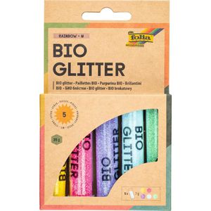 Folia 57812 Bio Glitter Mix Rainbow M, 5 Farben sortiert je 7g, in Streudose