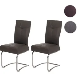 2er-Set Esszimmerstuhl HWC-G56, Küchenstuhl Freischwinger Stuhl, Textil Wildleder-Optik ~ braun